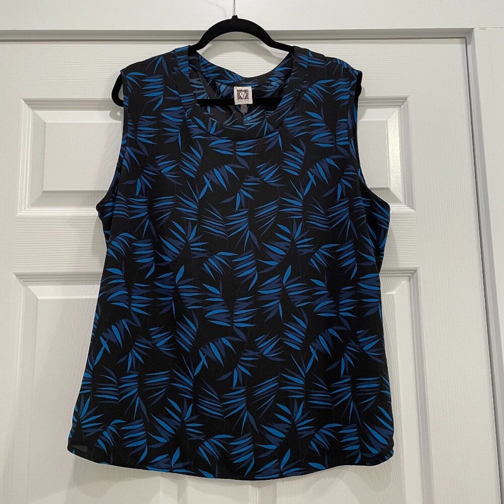 Women's Anne Klein Blue and Black V-Neck Sleeveless Blouse XL